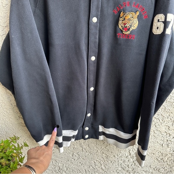 Vintage RALPH LAUREN POLO Sport Varsity Jacket RL 90s Patch Tigers Navy Blue Lrg - Picture 9 of 14